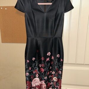 Dorothy Perkins Black Midi Dress with Pink & Burgundy Floral Hem